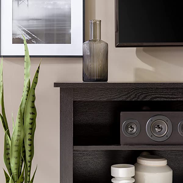Walker Edison Wren Classic 4 Cubby TV Stand for TVs up to 65 Inches, 58 Inch, Black Black 58 InchTV Stand