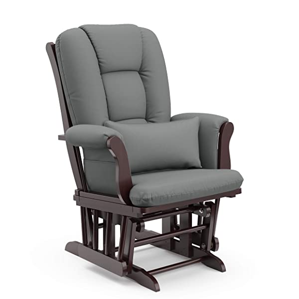 Storkcraft Tuscany Custom Glider and Ottoman with Free Lumbar Pillow, Black/Grey, Cleanable Upholstered Comfort Rocking Nursery Chair with Ottoman Black/Gray