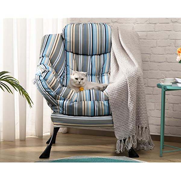 AbocoFur Modern Large Cotton Fabric Lazy Chair,Accent Contemporary Lounge Chair, Single Steel Frame Leisure Sofa Chair with Armrests and A Side Pocket, Beige