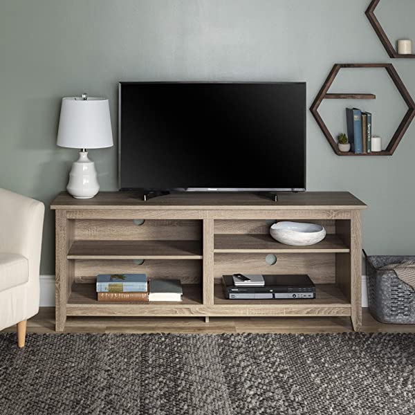 Walker Edison Wren Classic 4 Cubby TV Stand for TVs up to 65 Inches, 58 Inch, Black Black 58 InchTV Stand