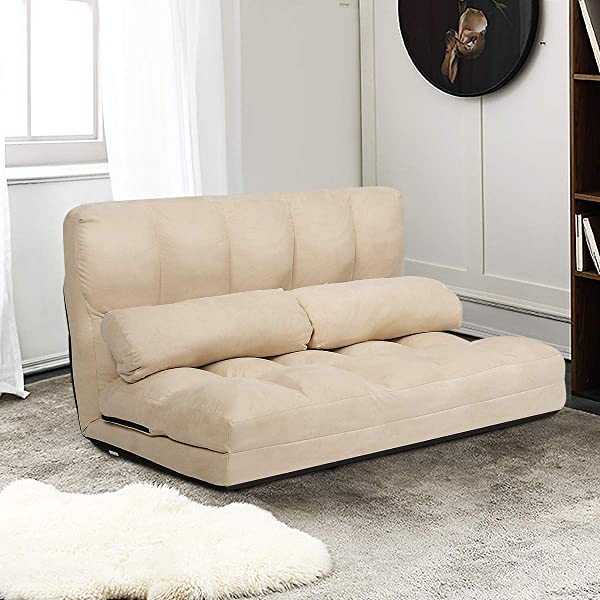 Giantex Adjustable Floor Sofa, Foldable Lazy Sofa Sleeper Bed 6-Position Adjustable, Suede Cloth Cover, Floor Gaming Sofa Couch with 2 Pillows for Bedroom/Living Room/Balcony (Blue)