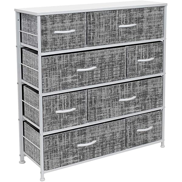 Sorbus Dresser with 8 Drawers - Furniture Storage Chest Tower Unit for Bedroom, Hallway, Closet, Office Organization - Steel Frame, Wood Top, Easy Pull Fabric Bins (White)