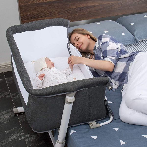 Baby cradle, RONBEI bedside bed, baby crib bed, adjustable portable bed, suitable for babies/baby boys/baby girls/newborns