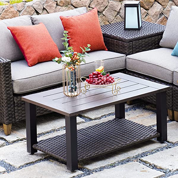 Grand Patio Patio Furniture Coffee Table Outdoor Side Table Glass Black