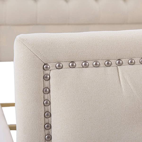 Jennifer Taylor Home Marcella Collection Queen Wingback Tufted Hand-Applied Nail Heads Upholstered Bed, Antique White Antique White Queen