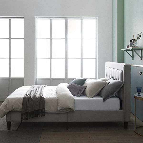 Zinus Dachelle Upholstered Platform Bed Frame / Mattress Foundation / Wood Slat Support / No Box Spring Needed / Easy Assembly, Queen, Platform Bed Only, Dark Grey Dark Grey Queen Platform Bed Only