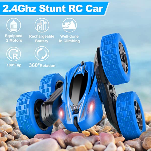 ORRENTE RC Cars Stunt Car Toy Remote Control Car, Offroad Remote Control Monster Trucks 4WD 2.4Ghz RC Rock Crawler with Headlights, Double Sided 360° Flips RC Car Toys Gift for Kids Boys Girls (Red)