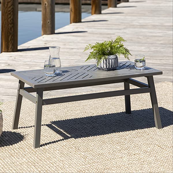 Walker Edison 5 Person Outdoor Wood Chevron Patio Furniture Dining Set Table Chairs Bench All Weather Backyard Conversation Garden Poolside Balcony, 4 Piece, Brown Brown 4 Piece Dining Set