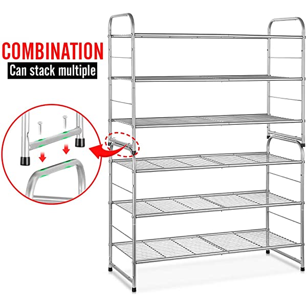 AULEDIO 3-Tier Shoe Rack, Stackable and Adjustable Multi-Function Wire Grid Shoe Organizer Storage, Extra Large Capacity, Space Saving, Fits Boots, High Heels, Slippers and More (Bronze) 3-Tier Bronze