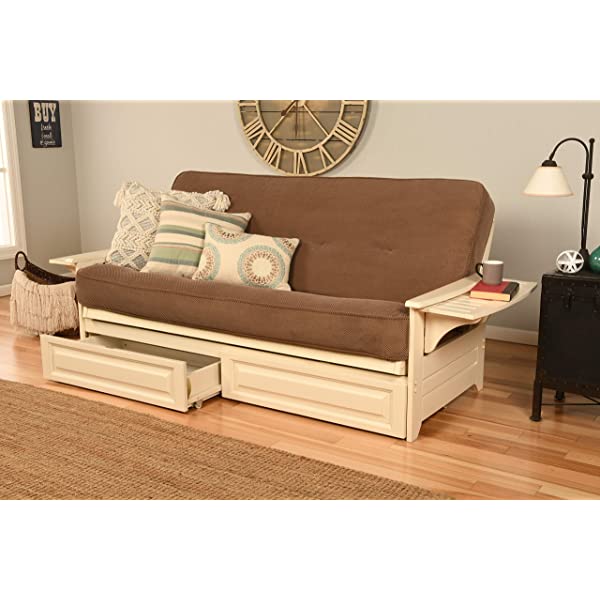 Kodiak Furniture Futon Set, Full, White Suede Navy