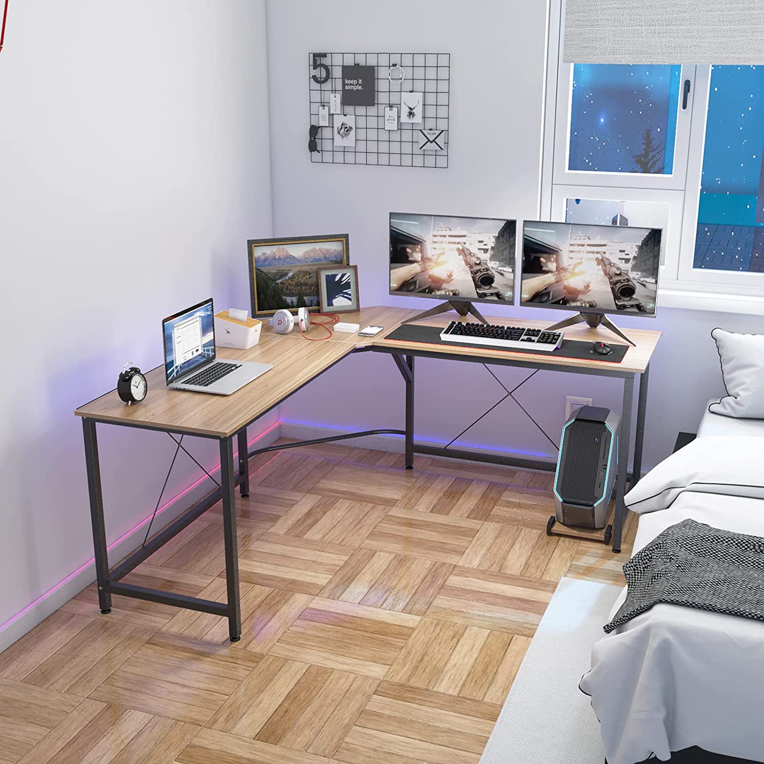 Soges 59 x 59 inches (approximately 149.9 x 149.9 cm) large desk computer desk desk corner table oak CS-ZJ02-OK