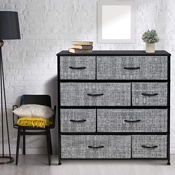 Sorbus Dresser with 8 Drawers - Furniture Storage Chest Tower Unit for Bedroom, Hallway, Closet, Office Organization - Steel Frame, Wood Top, Easy Pull Fabric Bins (White)