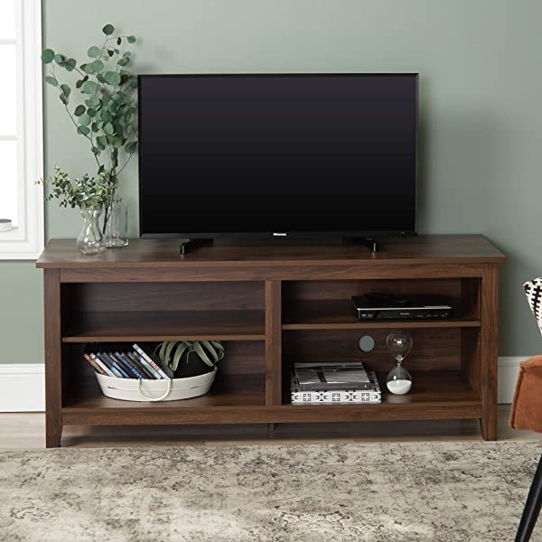 Walker Edison Wren Classic 4 Cubby TV Stand for TVs up to 65 Inches, 58 Inch, Black Black 58 InchTV Stand