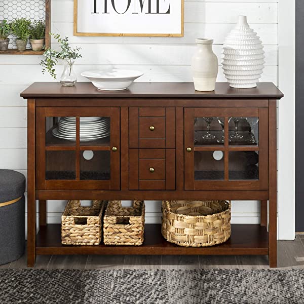 Walker Edison Charlotte Classic Glass Door Storage Buffet, 52 Inch, Espresso Espresso 52 Inch
