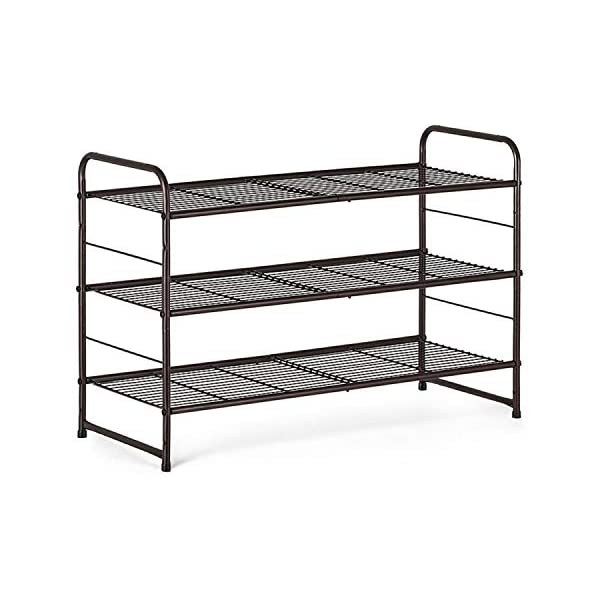 AULEDIO 3-Tier Shoe Rack, Stackable and Adjustable Multi-Function Wire Grid Shoe Organizer Storage, Extra Large Capacity, Space Saving, Fits Boots, High Heels, Slippers and More (Bronze) 3-Tier Bronze