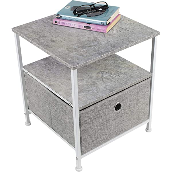 Sorbus Nightstand 1-Drawer Shelf Storage- Bedside Furniture & Accent End Table Chest for Home, Bedroom, Office, College Dorm, Steel Frame, Wood Top, Easy Pull Fabric Bins (Rustic Wood)