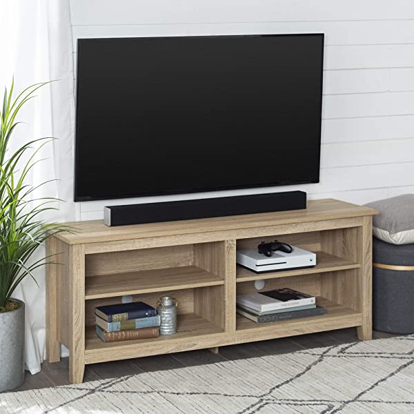 Walker Edison Wren Classic 4 Cubby TV Stand for TVs up to 65 Inches, 58 Inch, Black Black 58 InchTV Stand