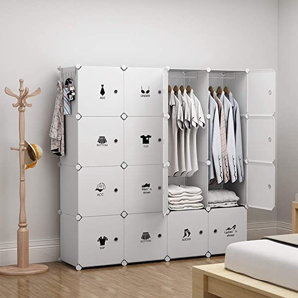 YOZO Cube Storage Organzier Portable Closet Wardrobe Bedroom Dresser (71x14x71 inches) Portable Closet Cube Shelf Armoire Pantry Cabinet, 25 Cubes, Blue 25Cubes Blue