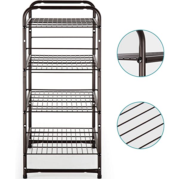 AULEDIO 3-Tier Shoe Rack, Stackable and Adjustable Multi-Function Wire Grid Shoe Organizer Storage, Extra Large Capacity, Space Saving, Fits Boots, High Heels, Slippers and More (Bronze) 3-Tier Bronze