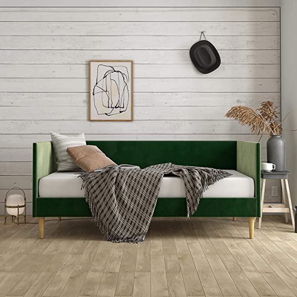 DHP Franklin Mid Century Upholstered Daybed, Sofa Bed, Twin Size Frame, Tan Linen Linen Twin Tan