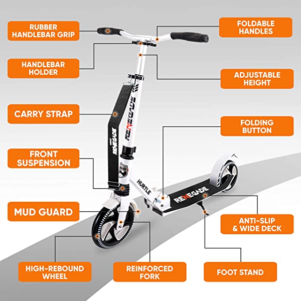 Hurtle Scooter – Scooter for Teenager – Kick Scooter – 2 Wheel Scooter with Adjustable T-Bar Handlebar – Folding Adult Kick Scooter with Alloy Anti-Slip Deck Pink