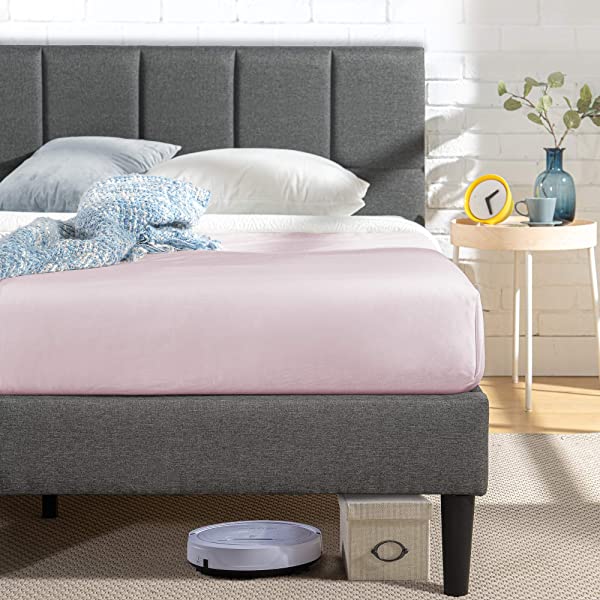 ZINUS Lottie Upholstered Platform Bed Frame / Mattress Foundation / Wood Slat Support / No Box Spring Needed / Easy Assembly, Grey, Queen Grey Queen Standard