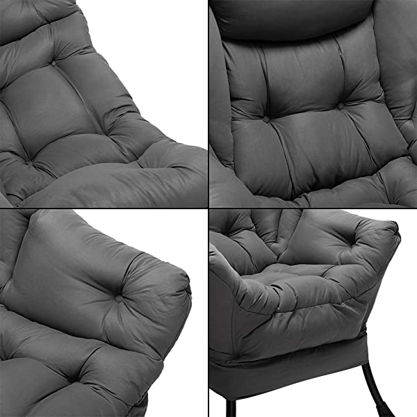 AbocoFur Modern Large Cotton Fabric Lazy Chair,Accent Contemporary Lounge Chair, Single Steel Frame Leisure Sofa Chair with Armrests and A Side Pocket, Beige