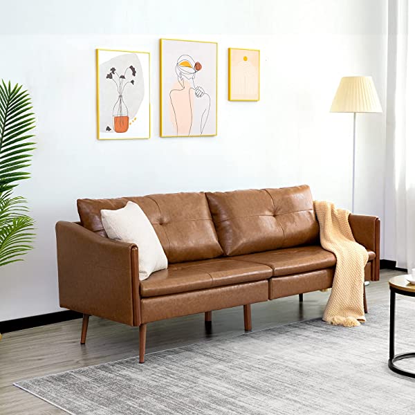 Vonanda Faux Leather Sofa Couch, Modern Tufted 3-Seater Sofa with Clean Lines and Upholstered Artificial Leather for Compact Living Space, Chestnut Brown 3-seater sofa Chestnut Brown