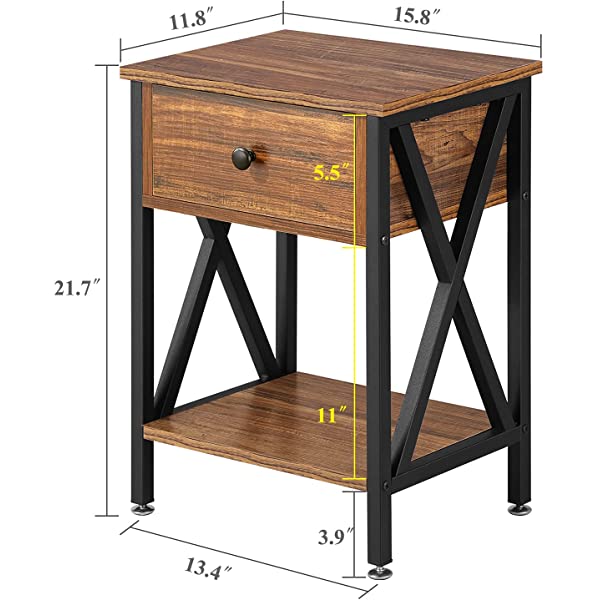 VECELO Modern Versatile Nightstands X-Design Side End Table Night Stand Storage Shelf with Bin Drawer for Living Room Bedroom, Brown+Black Brown+black Modern