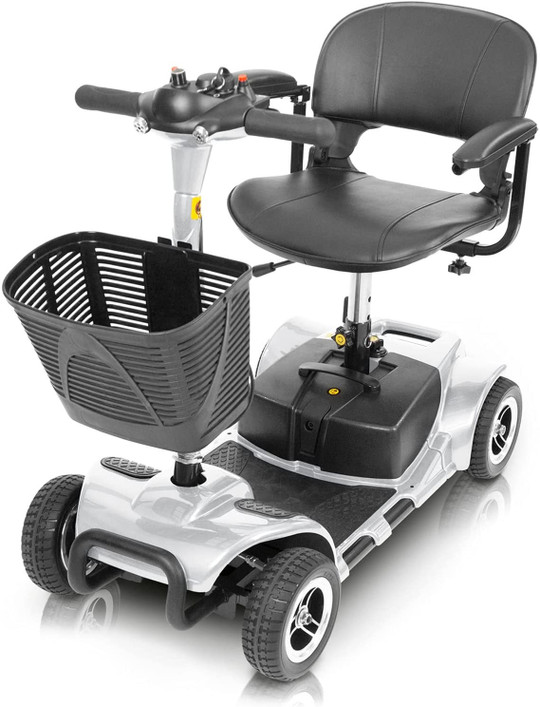 Vive 4 Wheel Mobility Scooter - Electric Powered Wheelchair Device - Compact Heavy Duty Mobile for Travel, Adults, Elderly - Long Range Power Extended Battery with Charger and Basket Included