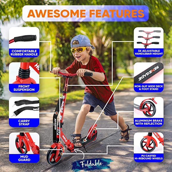 Hurtle Scooter – Scooter for Teenager – Kick Scooter – 2 Wheel Scooter with Adjustable T-Bar Handlebar – Folding Adult Kick Scooter with Alloy Anti-Slip Deck Pink