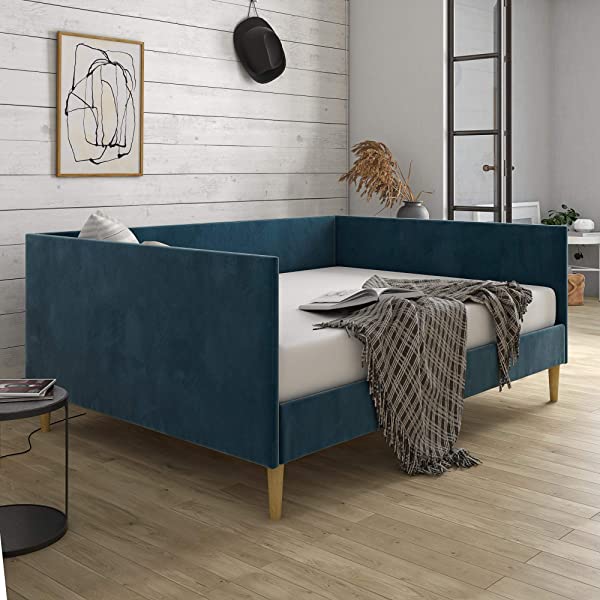 DHP Franklin Mid Century Upholstered Daybed, Sofa Bed, Twin Size Frame, Tan Linen Linen Twin Tan