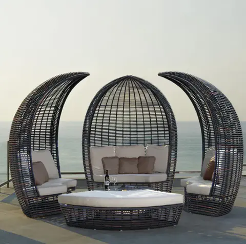 Outdoor Liggend Bed Rotan Creatieve Vogelkooi Resort Hotel Openlucht Zeezicht Kamer Multi-persoon Salontafel Combinatie Leisure Rotan Bed