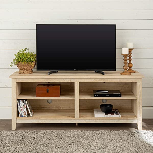 Walker Edison Wren Classic 4 Cubby TV Stand for TVs up to 65 Inches, 58 Inch, Black Black 58 InchTV Stand