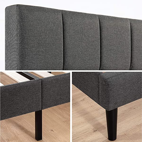 ZINUS Lottie Upholstered Platform Bed Frame / Mattress Foundation / Wood Slat Support / No Box Spring Needed / Easy Assembly, Grey, Queen Grey Queen Standard