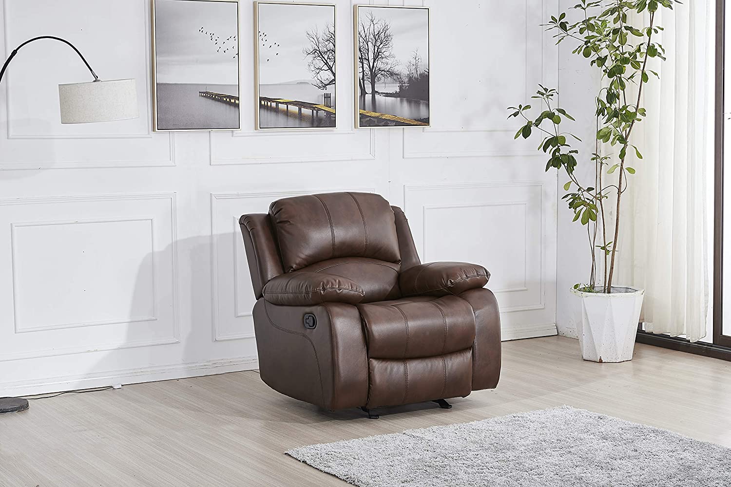 Betsy Furniture 3PC Bonded Leather Recliner Set Living Room Set, Sofa, Loveseat, Chair 8018 (Brown, Living Room Set 3+2+1)