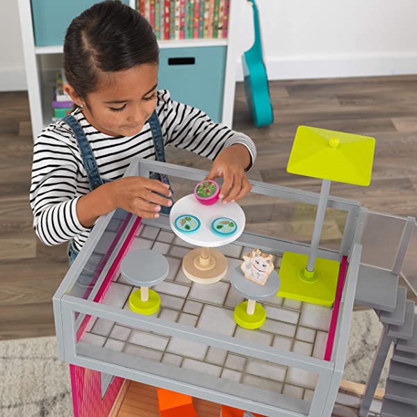 Wooden Modern Dollhouse with Lights & Sounds, Pool and 36 Accessories, Gift for Ages 3+ 49.25