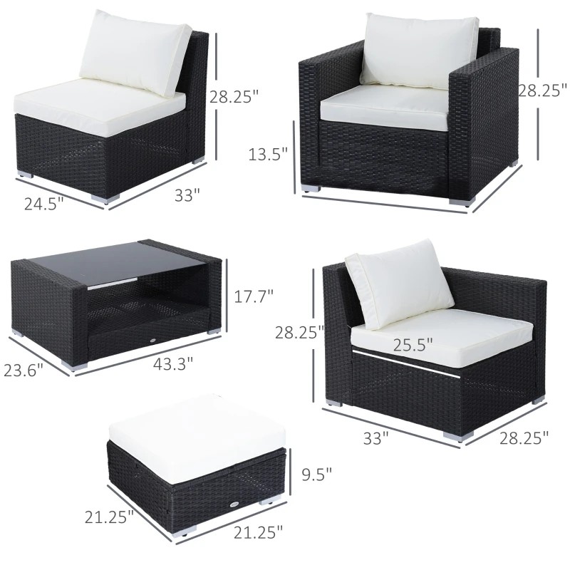 7 Piece Rattan Outdoor Patio Furniture Set Sofa Table Set Wicker