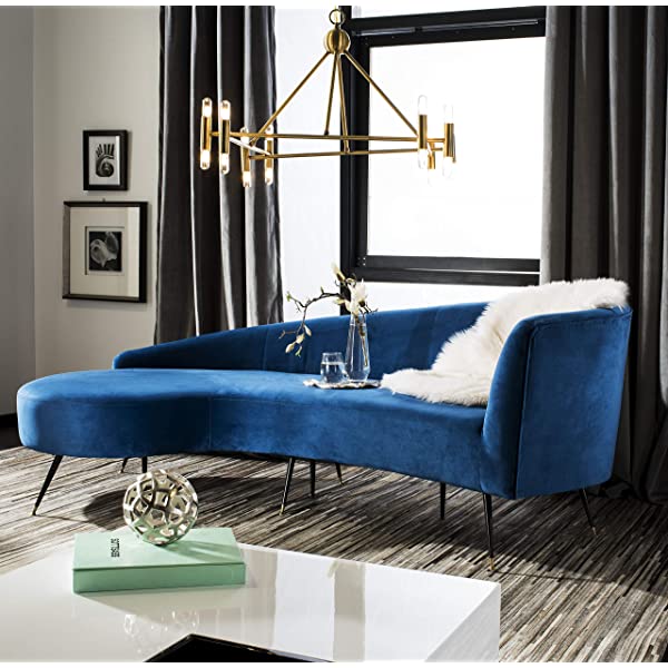 Safavieh Couture Home Evangeline Modern Glam Champagne Velvet and Black Parisian Sofa Champagne/Black