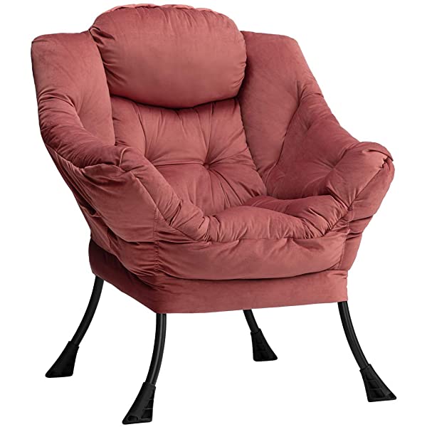 AbocoFur Modern Large Cotton Fabric Lazy Chair,Accent Contemporary Lounge Chair, Single Steel Frame Leisure Sofa Chair with Armrests and A Side Pocket, Beige