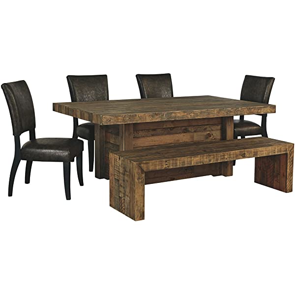 Signature Design by Ashley Dining Table, Sommerford, Summerford & Design - Sommerford Dining Side Chair - Set of 2 - Casual - Brown Upholstery - Black Wood Frame Sommerford Table + Dining Side Chair, Black Wood Frame