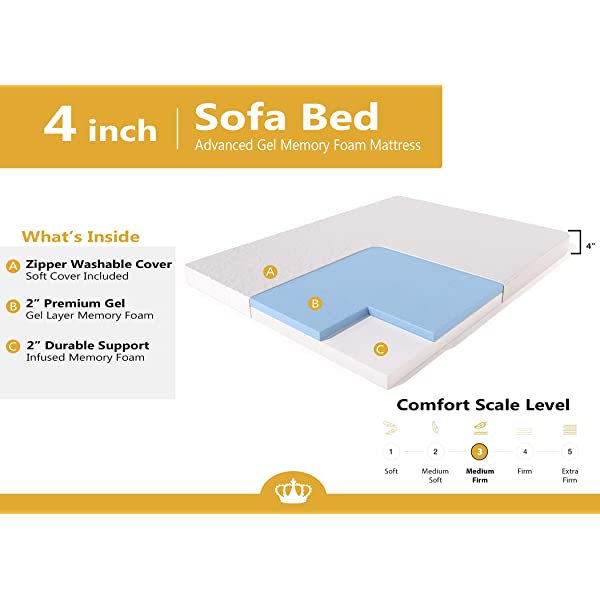 DynastyMattress 4-inch Cool Gel Memory Foam Mattress for Convertible Sofa & Couch Beds Full Size