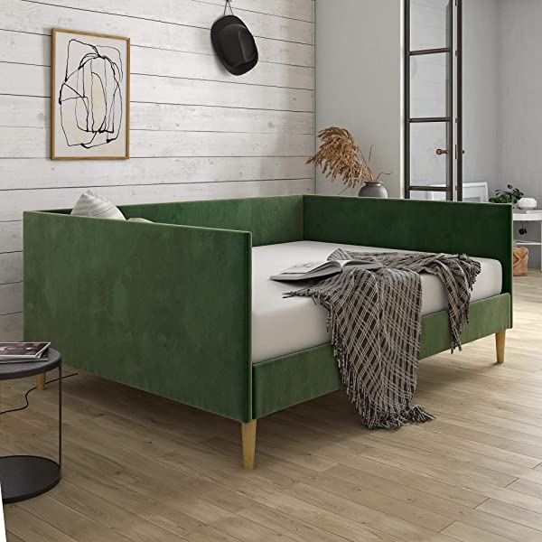 DHP Franklin Mid Century Upholstered Daybed, Sofa Bed, Twin Size Frame, Tan Linen Linen Twin Tan