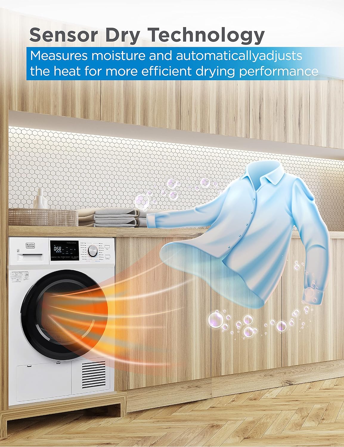 BLACK+DECKER BCED37 Compact Dryer for Standard Wall Outlet, Small, 4 Modes, Load Volume 13.2 lbs., White