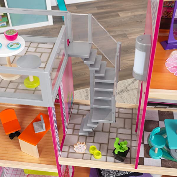 Wooden Modern Dollhouse with Lights & Sounds, Pool and 36 Accessories, Gift for Ages 3+ 49.25