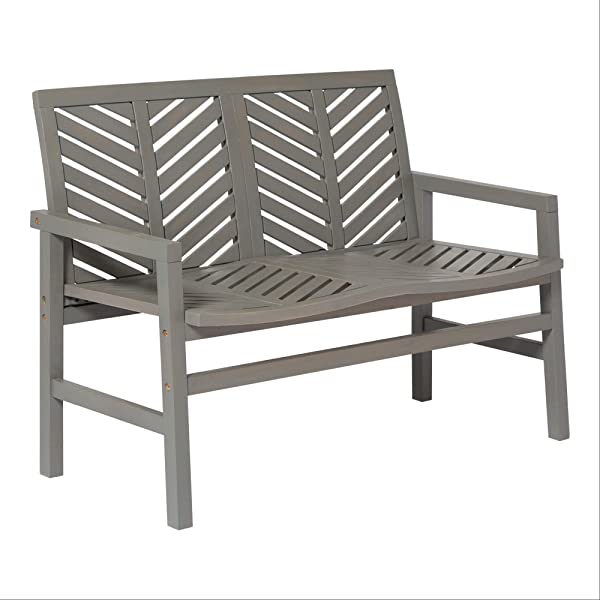 Walker Edison 5 Person Outdoor Wood Chevron Patio Furniture Dining Set Table Chairs Bench All Weather Backyard Conversation Garden Poolside Balcony, 4 Piece, Brown Brown 4 Piece Dining Set