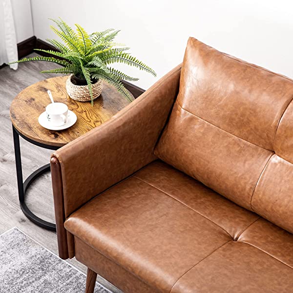 Vonanda Faux Leather Sofa Couch, Modern Tufted 3-Seater Sofa with Clean Lines and Upholstered Artificial Leather for Compact Living Space, Chestnut Brown 3-seater sofa Chestnut Brown