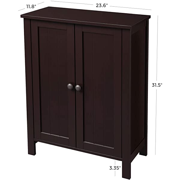 VASAGLE Bathroom Floor Storage Cabinet with Double Door Adjustable Shelf, 23.6 x 11.8 x 31.5 Inches White UBCB60W
