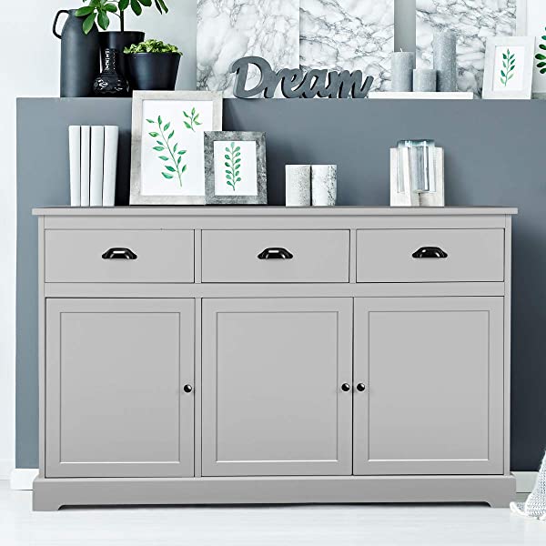 Giantex Sideboard Buffet Server Storage Cabinet Console Table Home Kitchen Dining Room Furniture Entryway Cupboard with 2 Cabinets and 3 Drawers Adjustable Shelves, White (White)