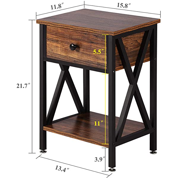 VECELO Modern Versatile Nightstands X-Design Side End Table Night Stand Storage Shelf with Bin Drawer for Living Room Bedroom, Brown+Black Brown+black Modern